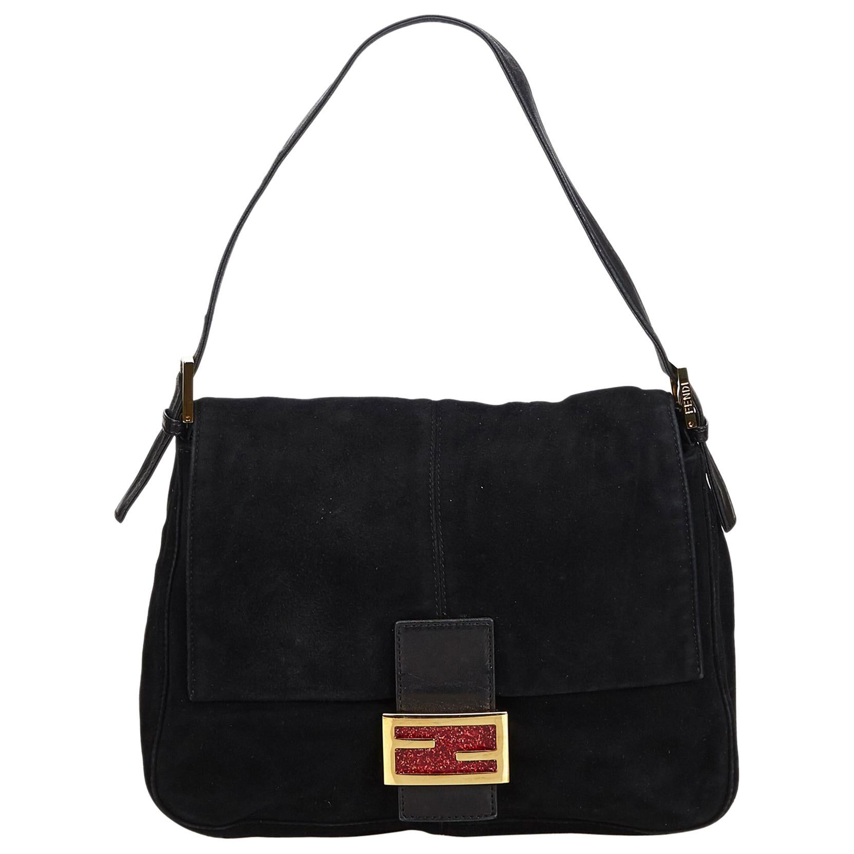 FF MAMMA BAGUETTE 16 IN BLACK CALFSKIN