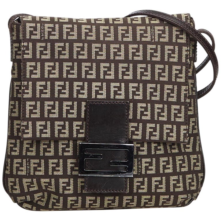 Fendi Brown Zucchino Canvas Crossbody Bag For Sale at 1stdibs