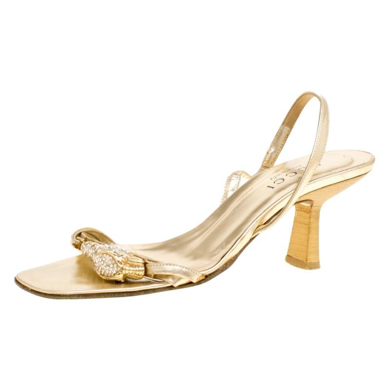 Gucci Metallic Gold Open Toe Slingback Sandals Size 36