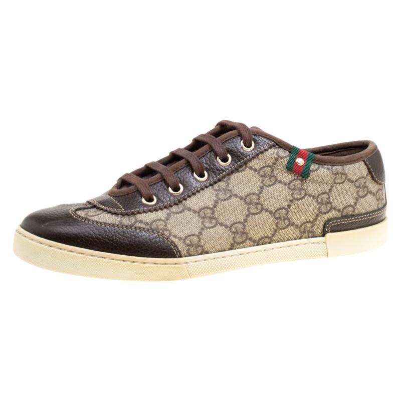 Gucci Brown GG Supreme Canvas And Leather Barcelona Sneakers Size 37 ...