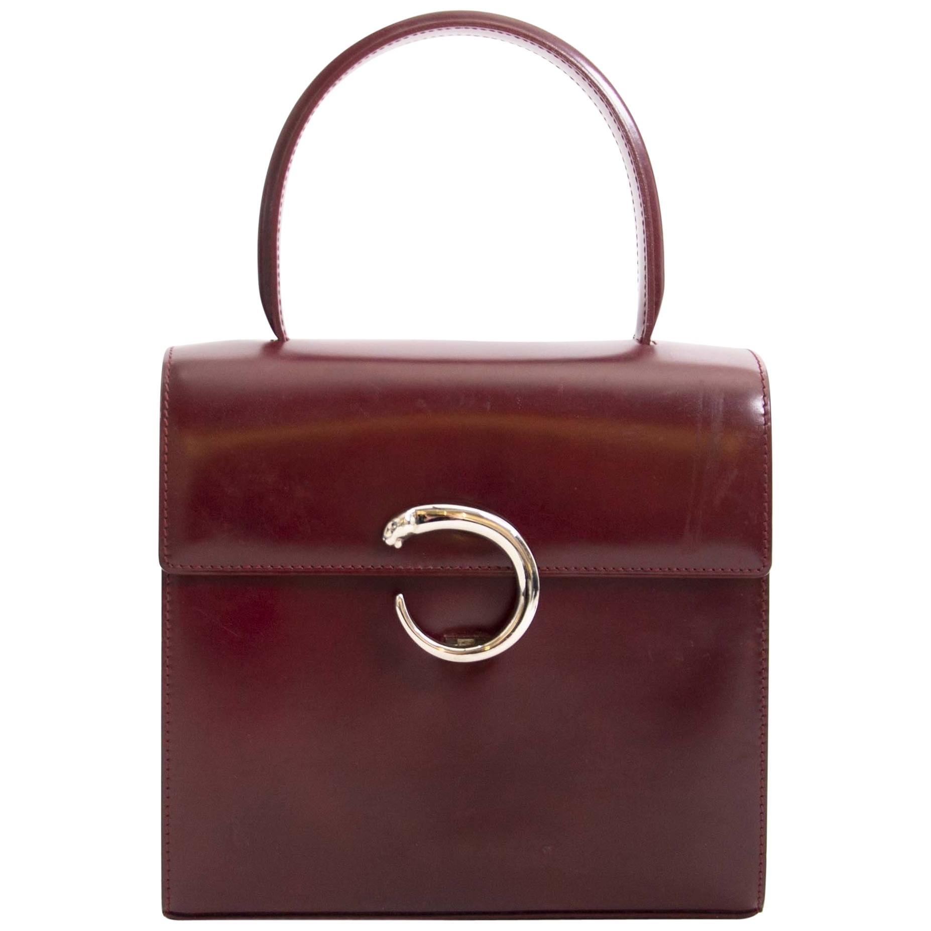 Cartier Panthere Red Leather Top Handle Bag 