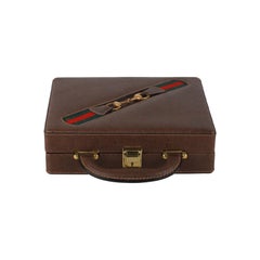 Gucci Vintage Tan Leather Gaming Box Poker Set 2 Playing Cards Chips