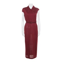Loro Piana Red Linen and Silk Draped Cap Sleeve Belted Dress S