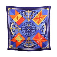 Hermes Paris Blue Silk Scarf Sextants 1981 by Loic Dubigeon