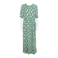 Marni Blue and Green Floral Printed Crepe Ruffled Hem Maxi Dress M