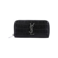 Saint Laurent Classic Monogram Zip Around Wallet Crocodile Embossed Leather