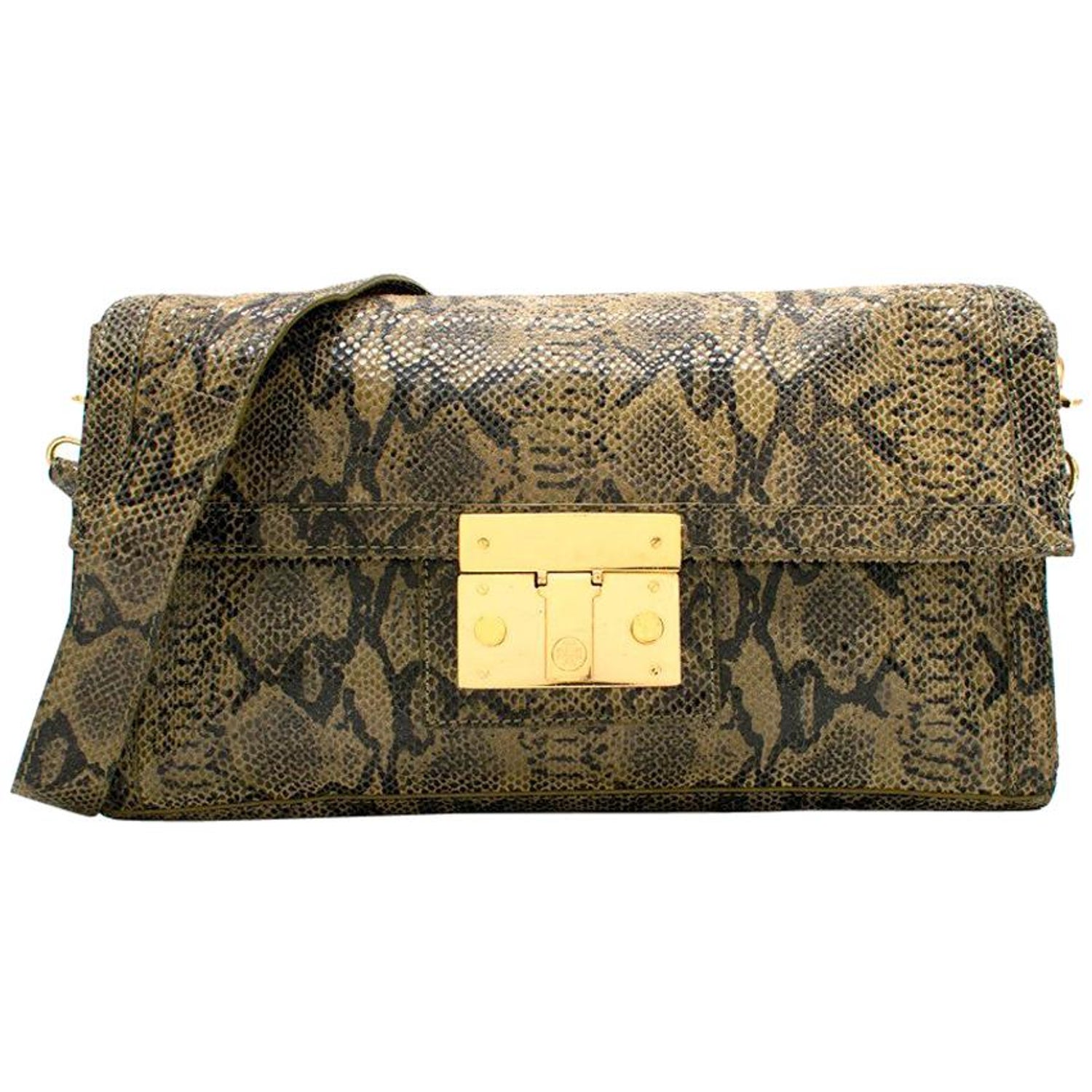 Tory Burch green snake-effect suede bag For Sale at 1stDibs