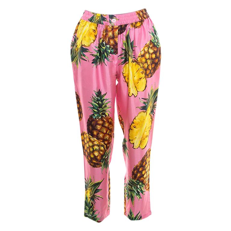 Dolce and Gabbana Pink Pineapple Printed Silk Elasticized Waist Pyjama Pants M
