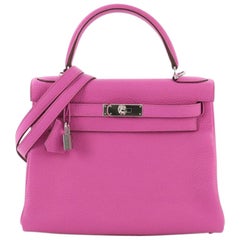 Hermes Kelly Handbag Magnolia Clemence with Palladium Hardware 28