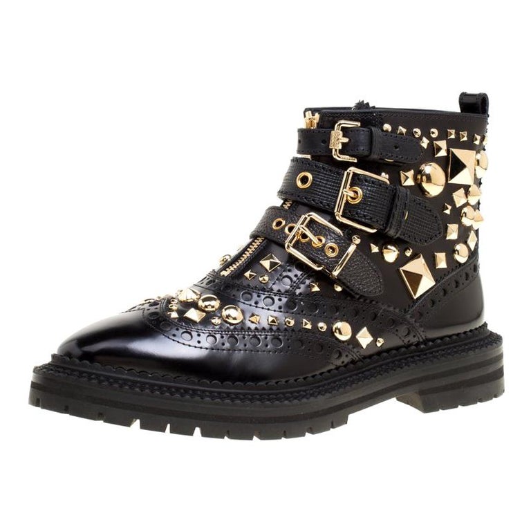 Burberry Black Studded Leather Everdon Ankle Boots Size 40 at 1stDibs ...