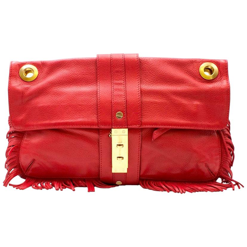 Lanvin Red Leather Fringed Shoulder Bag For Sale