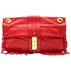 Lanvin Red Leather Fringed Shoulder Bag
