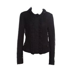 Dolce and Gabbana Black Striped Lace Ruffle Trim Button Front Jacket M