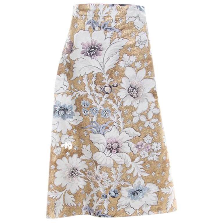 Fendi Metallic Floral Jacquard Tie Detail Apron Skirt S