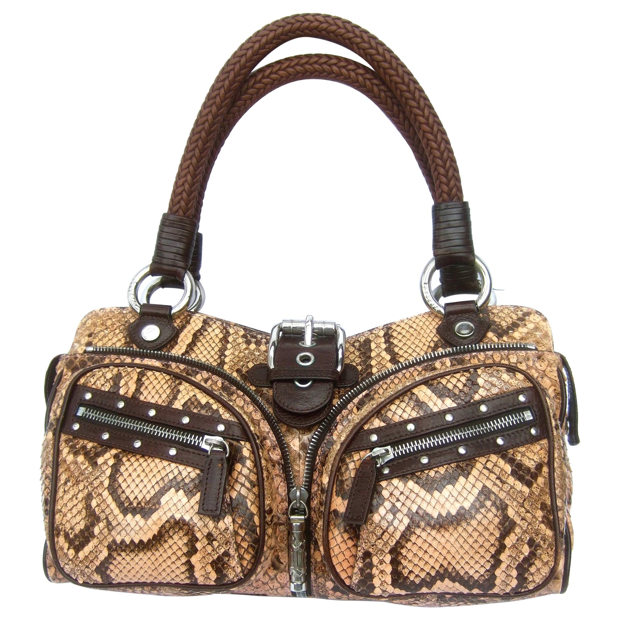 Versace Snakeskin Leather Trim Italian Handbag circa 1990s