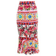 Dolce and Gabbana Multicolor Printed Silk Mambo Flounce Skirt M