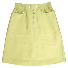 Vintage 1990s Courreges Green Mod Mini Skirt with White Accent Zipper