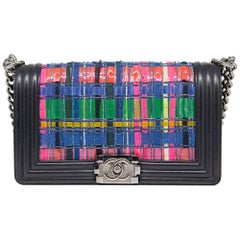 Chanel Navy Woven Medium Boy Bag