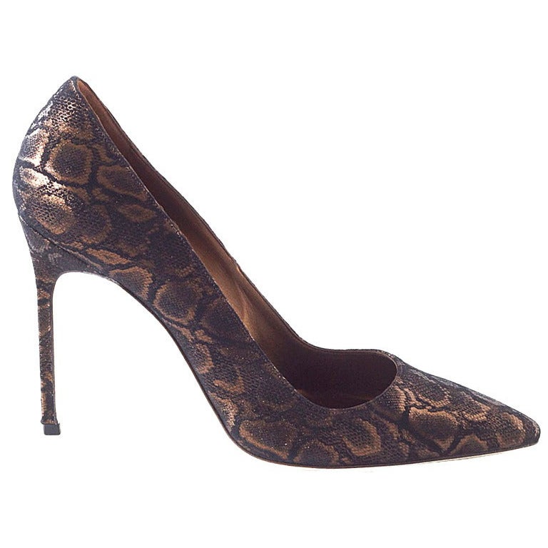 Manolo Blahnik Shoe Coppery Bronze Faux Python Pump 39 / 9 New For Sale