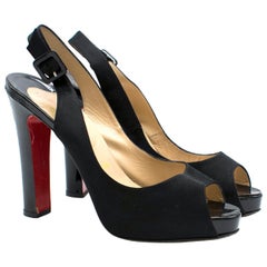 Used Christian Louboutin Black Satin High-heeled Sandals US 10.5