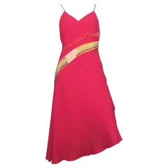 Christian Lacroix 1990s Fuchsia Asymmetrical Spaghetti Strap Dress Size 8.