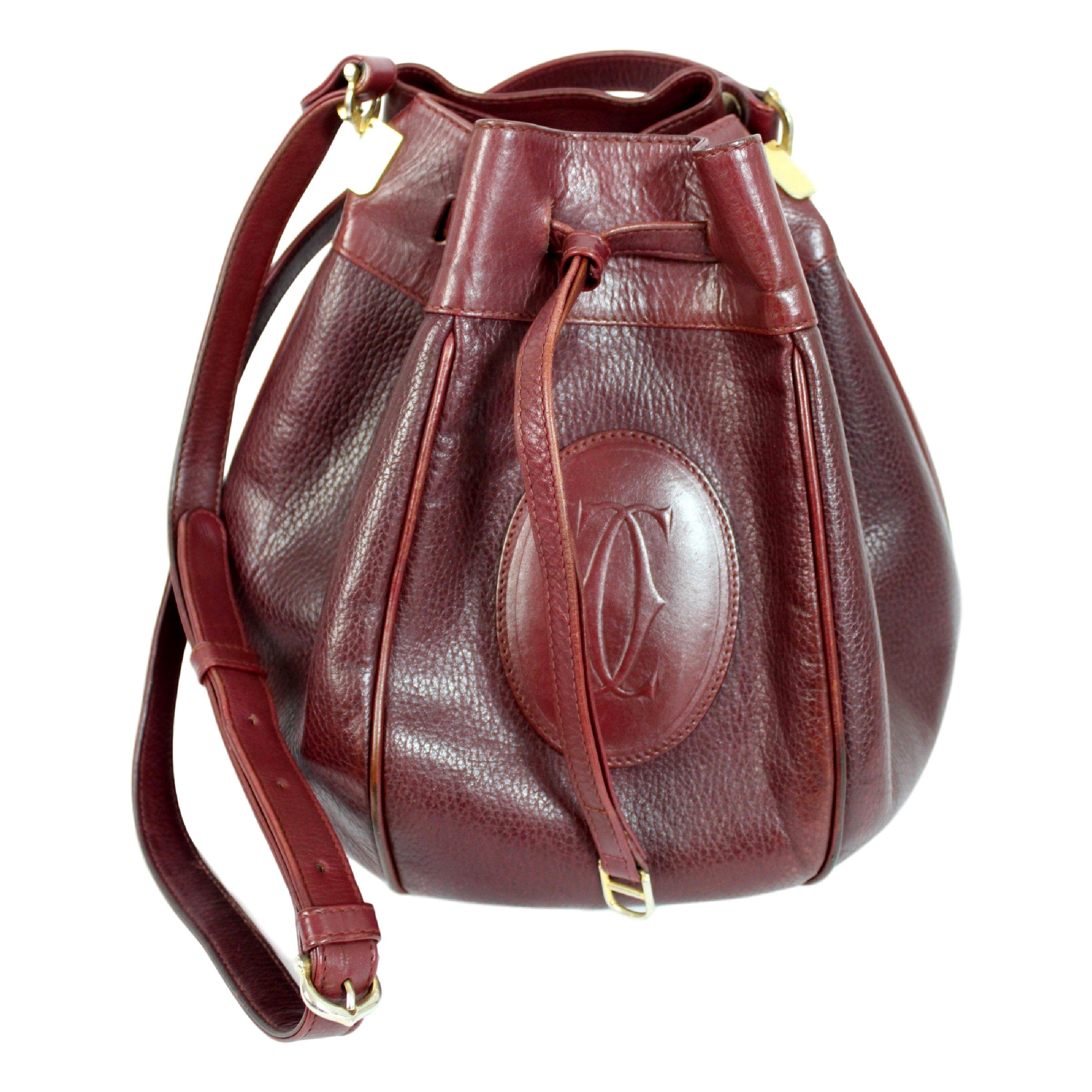 1980s Cartier Burgundy Leather Vintage Shoulder Bag Bucket 