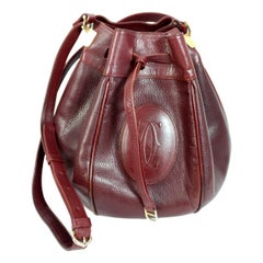 1980s Cartier Burgundy Leather Vintage Shoulder Bag Bucket 