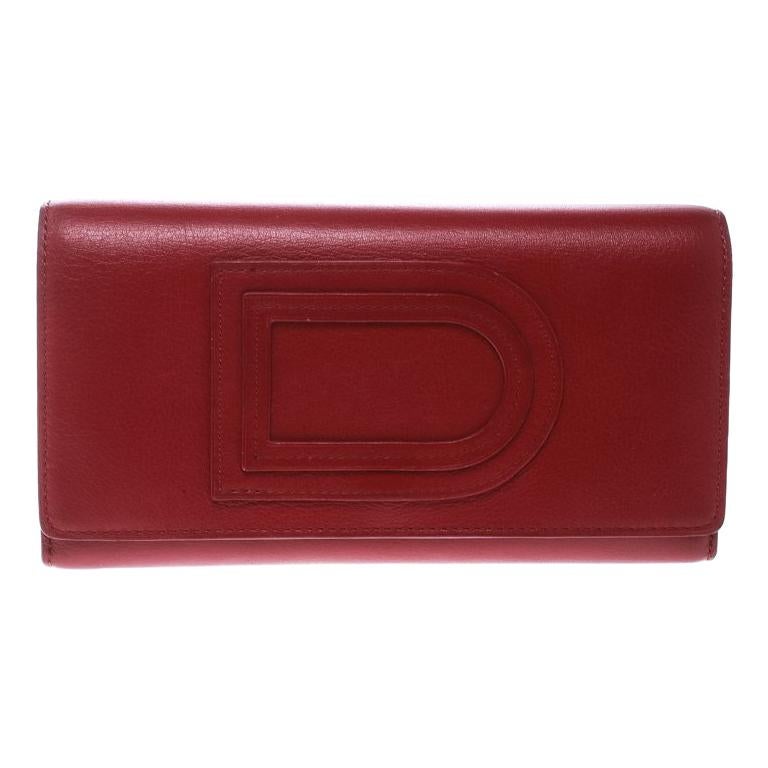 Delvaux Red Leather Tri Fold Continental Wallet