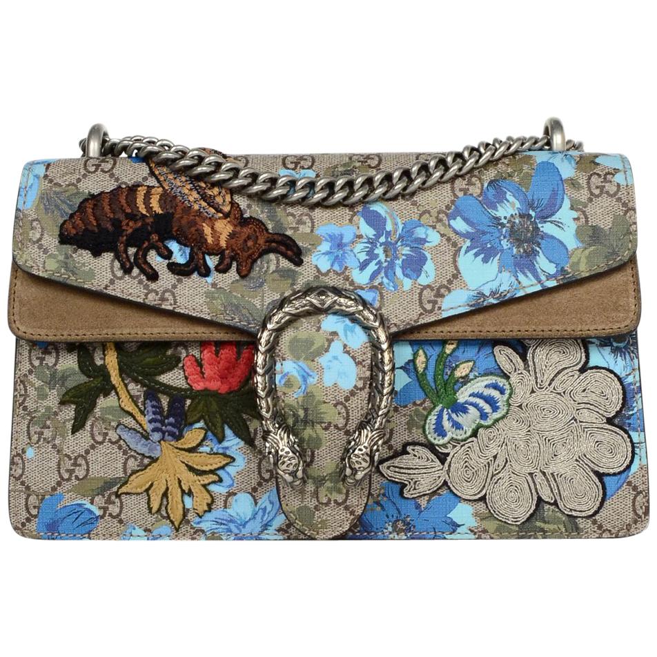 Gucci Blue/Taupe Embroidered GG Supreme Monogram Blooms Small Dionysus ...