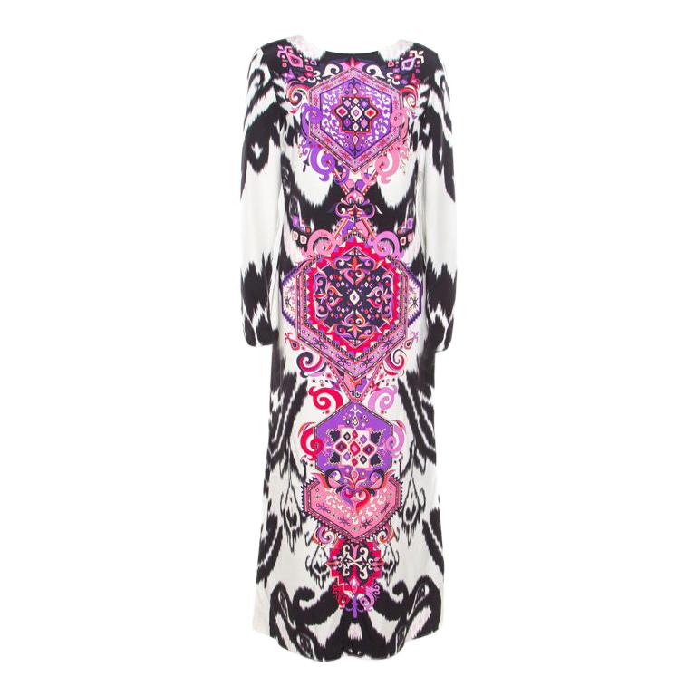 Emilio Pucci Multicolor Ikat Printed Silk Long Sleeve Maxi Dress M For ...