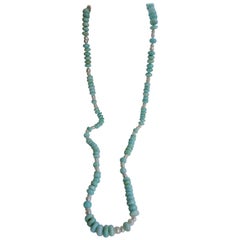  Peruvian Opal White Cultured Pearl Long Gemstone Necklace