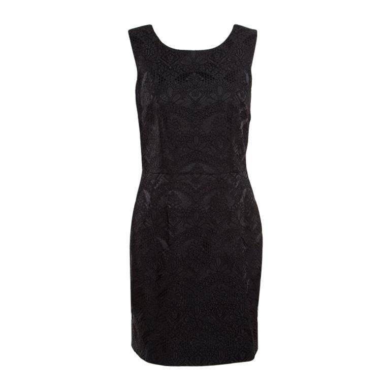 Dolce and Gabbana Black Floral Embroidered Jacquard Sleeveless Dress S