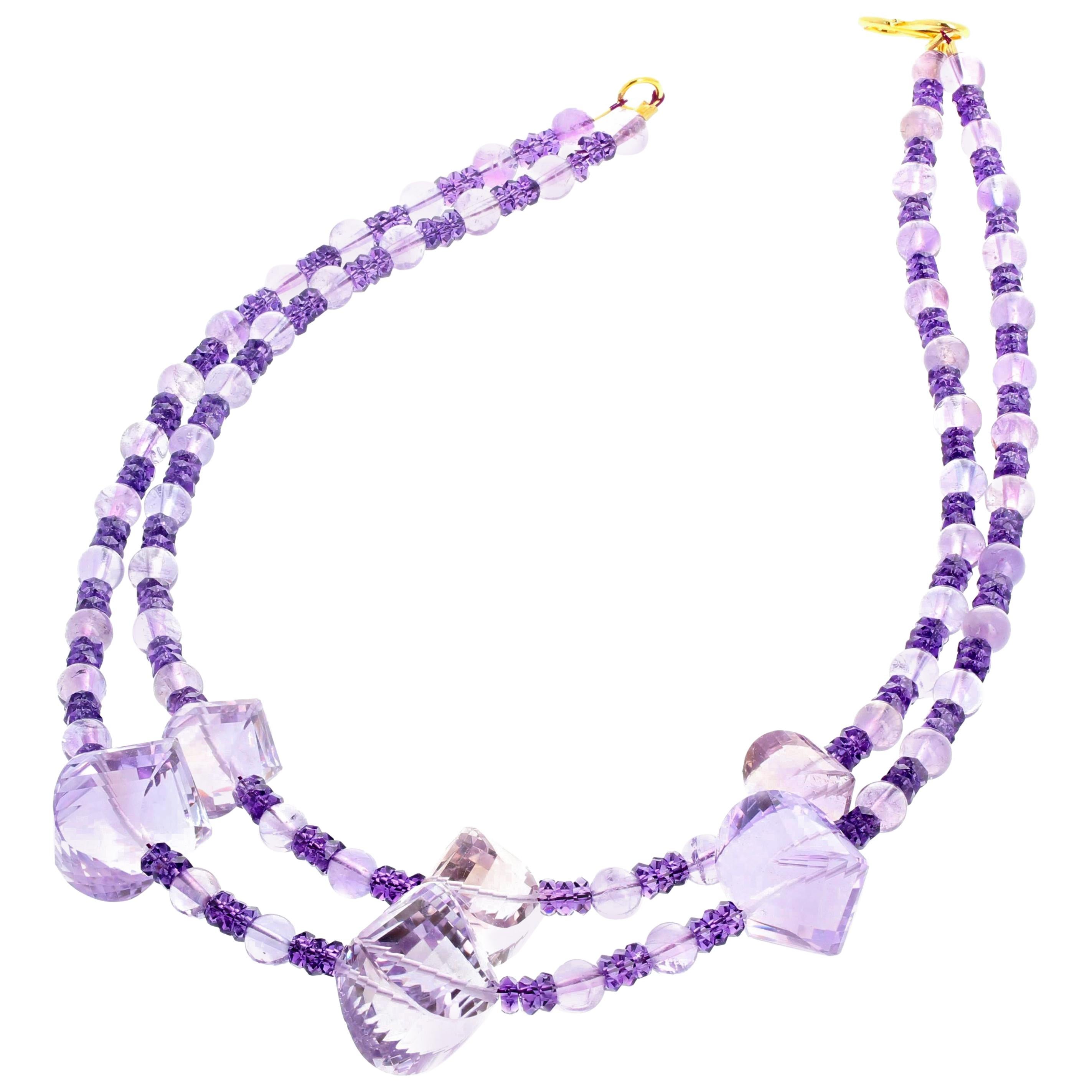 AJD Gorgeous Amethyst & Rose of France Amethyst Double Strand Campaign Necklace For Sale