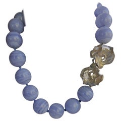 Blue Lace Agate 925 Exclusive Sterling Silver Clasp Gemstone Necklace