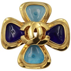 Vintage 1997 Gold Plated Chanel Brooch with Gripoix Colored Stones