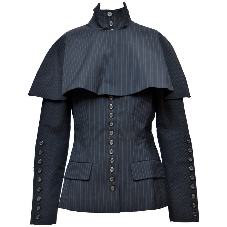 Rare Alexander McQueen 1998 Runway Joan Of Arc Striped Jacket Cape 42