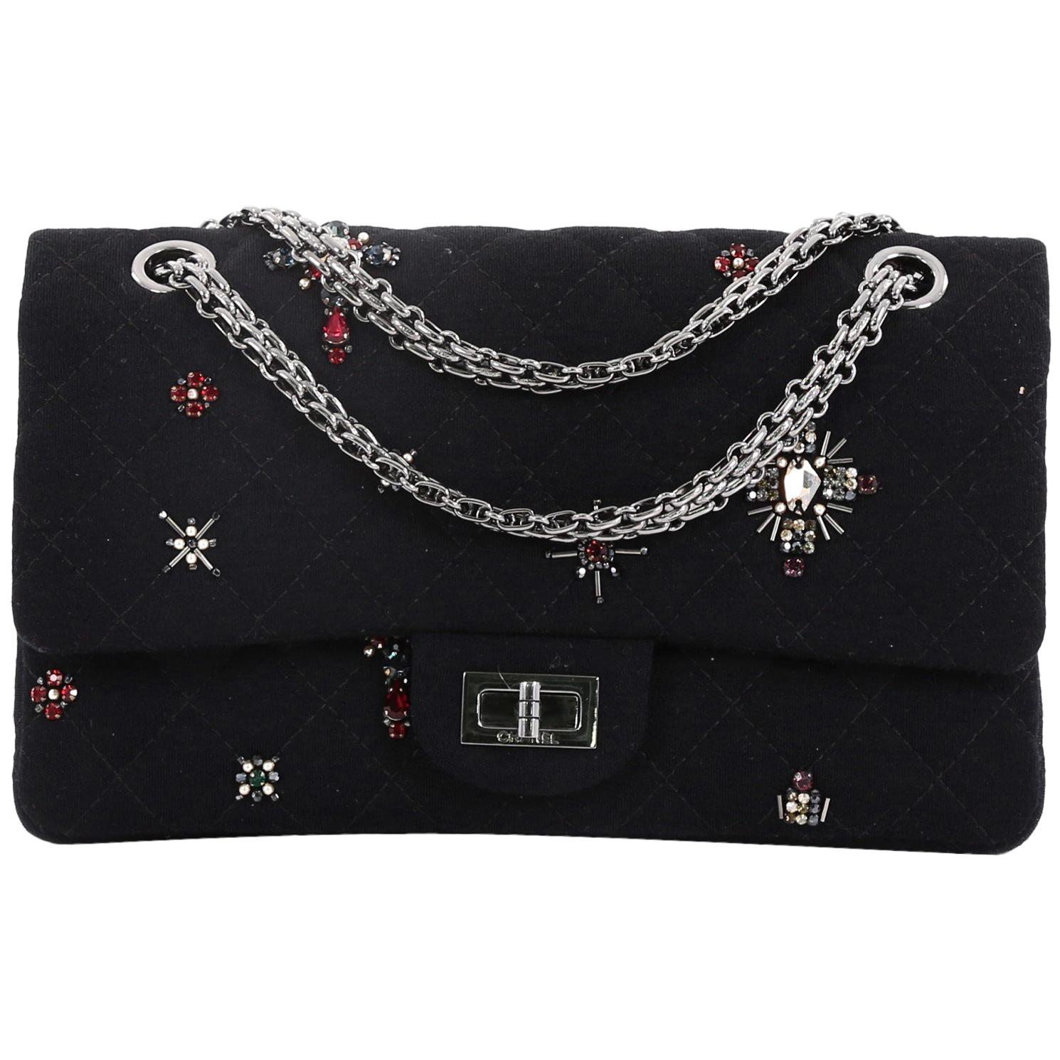 Chanel Reissue 2.55 Handbag Quilted Embellished Jersey 225 at 1stDibs