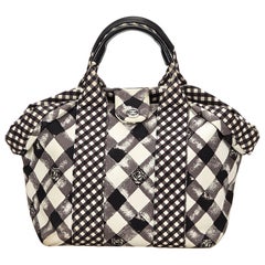 Chanel Black  with Multi Canvas Fabric Gingham Tote Bag Italy w/ Dust Bag