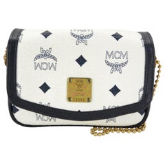 MCM Monogram Visetos Chain Flap 867535 White Coated Canvas Cross Body Bag