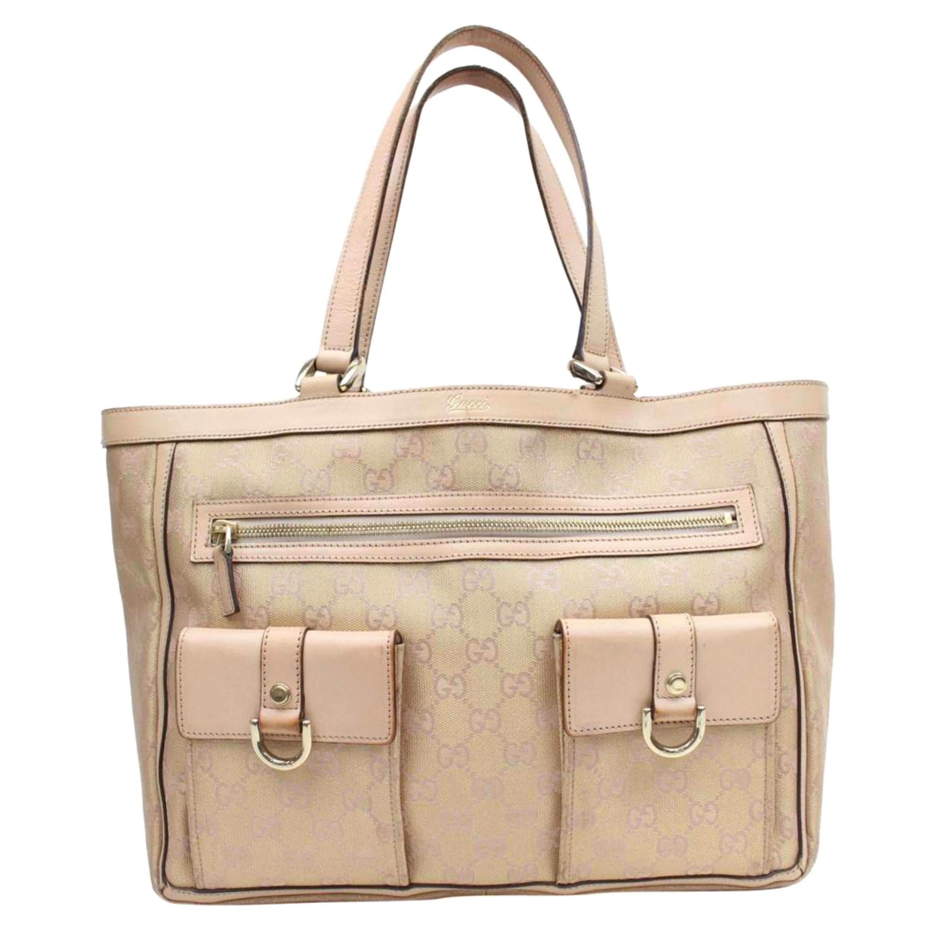 Gucci Monogram Double Pocket Tote 869176 Pink Canvas Shoulder Bag For