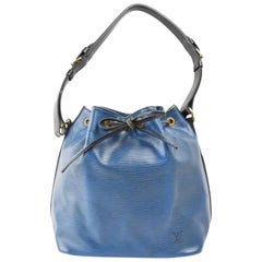 Louis Vuitton Bucket Bicolor Black Petit Noe Drawstring Hobo 869183 Blue Leather