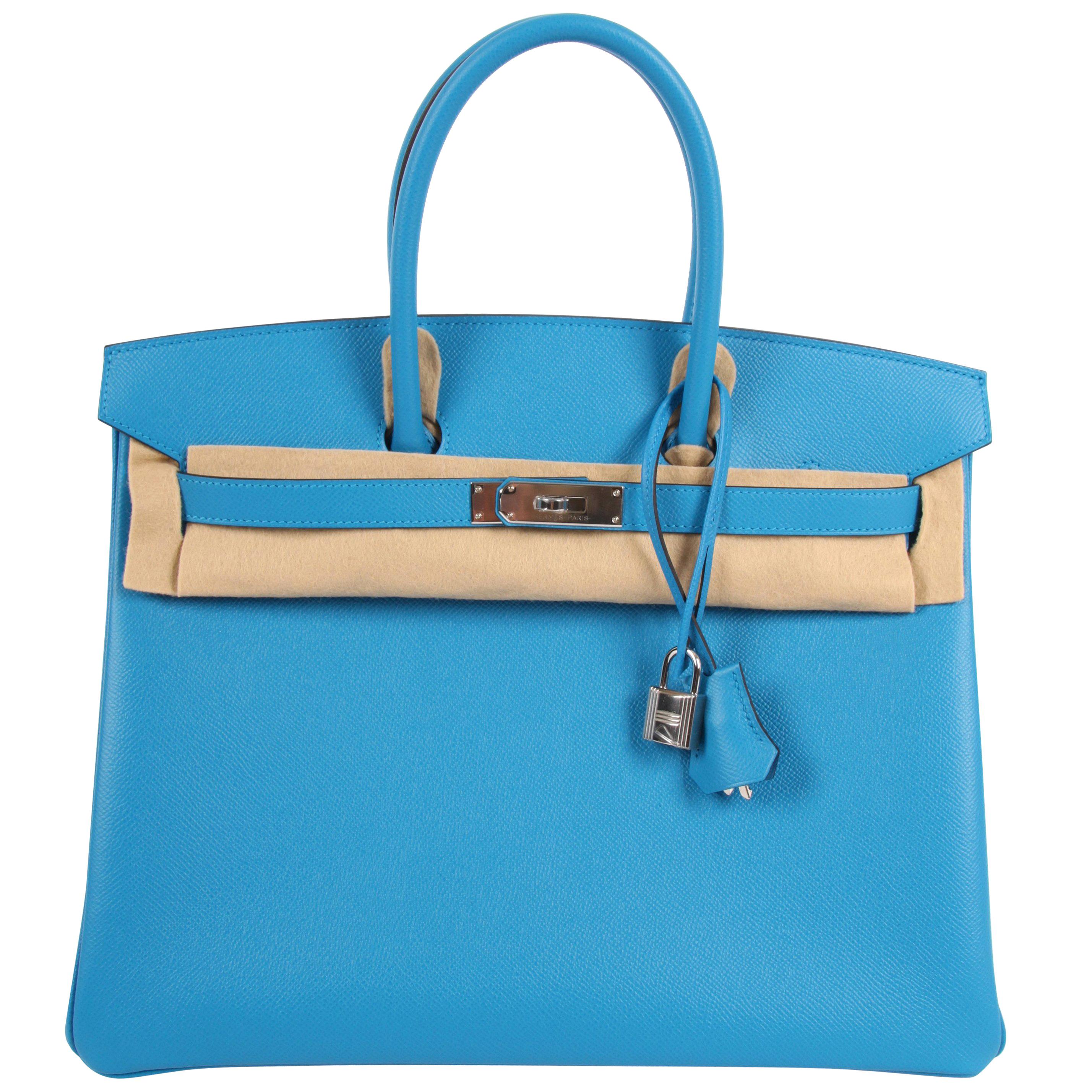 Hermes Birkin Bag Epsom 35 Bleu Zanzibar Palladium Hardware - blue For Sale