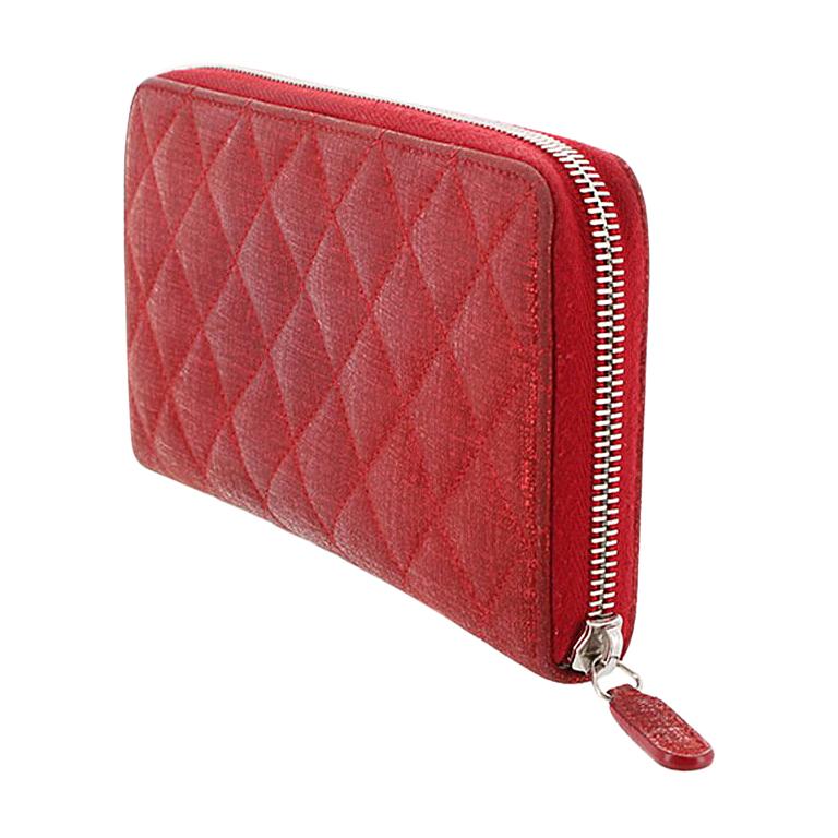 Chanel Red Canvas Fabric Metallic Quilted Zip Wallet France For Sale at  1stDibs
