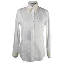 Dolce & Gabbana Top White Stretch Shirt Ecru Lace Details Nwt 46 Fits 10 NWT