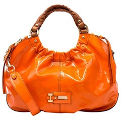 Max Mara Orange Patent Leather Slouchy Handbag