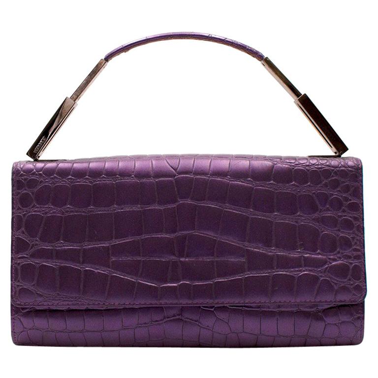 Gianni Versace Purple Embossed Clutch For Sale