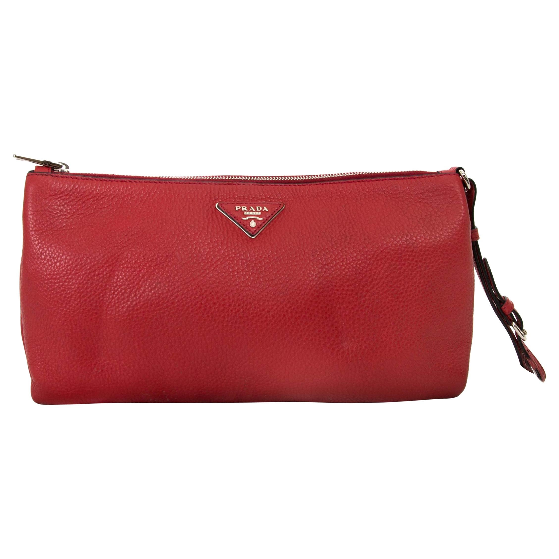 Prada Red Leather Clutch For Sale