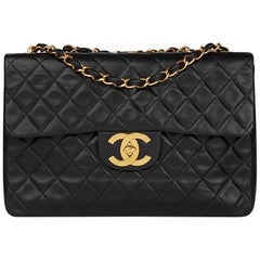 1994 Chanel Black Quilted Lambskin Retro Maxi Jumbo XL Flap Bag