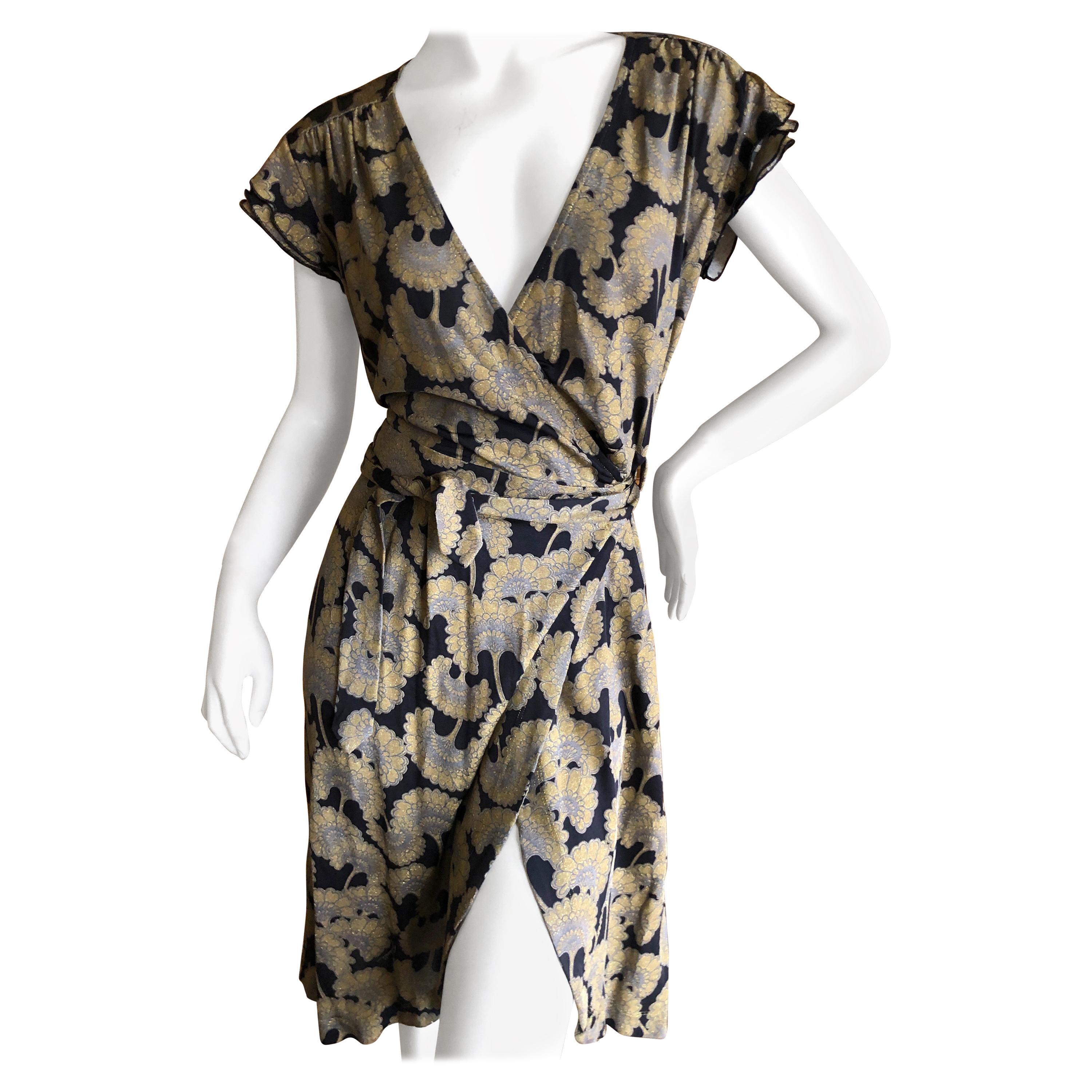 Just Cavalli Roberto Cavalli Golden Japanese Ginko Leaf Print Wrap Dress NWT For Sale