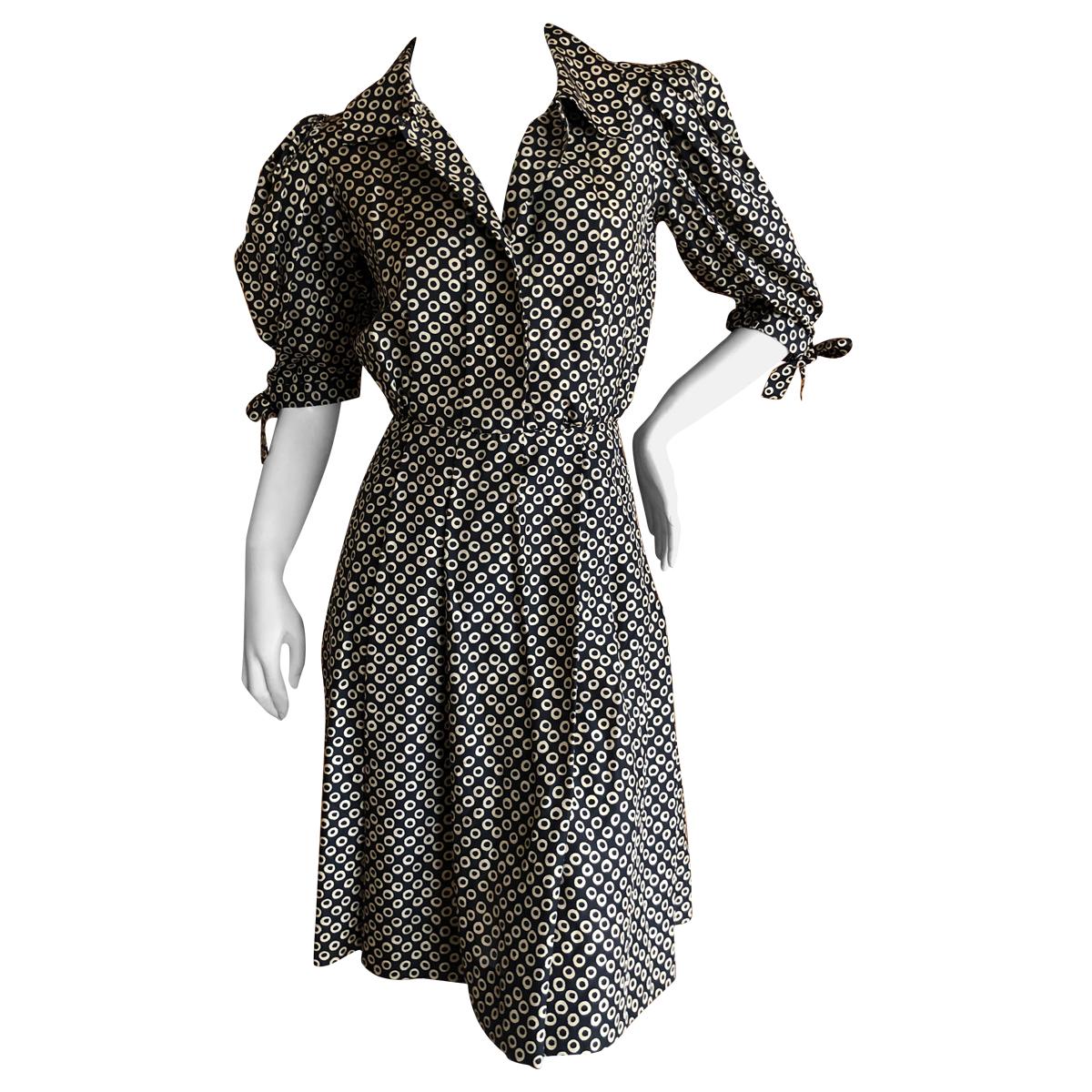Yves Saint Laurent Rive Gauche Vintage 70's Silk Polka Dot Day Dress For Sale